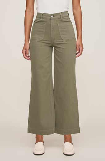 Hepburn Patch Pocket High Waist Ankle Wide Leg Jeans