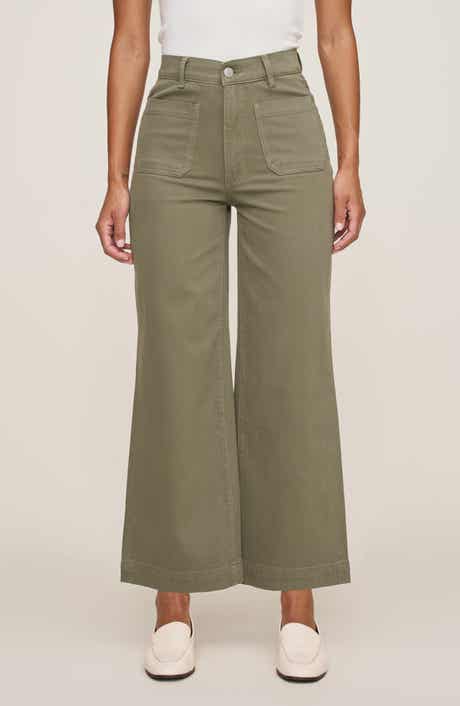 Hepburn Patch Pocket High Waist Ankle Wide Leg Jeans