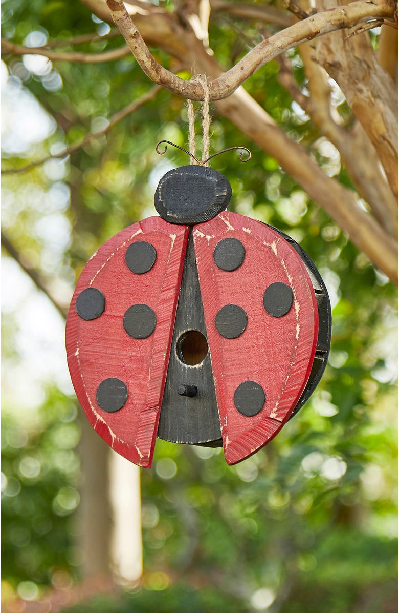 Glitzhome 11.5"H Distressed Solid Wood Ladybug Birdhouse, Alternate, color, 