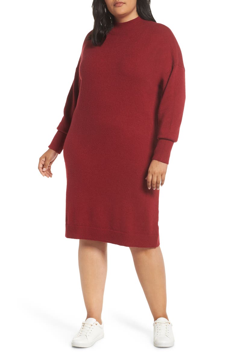 Mock Neck Sweater Dress, Main, color, RED TIBETAN