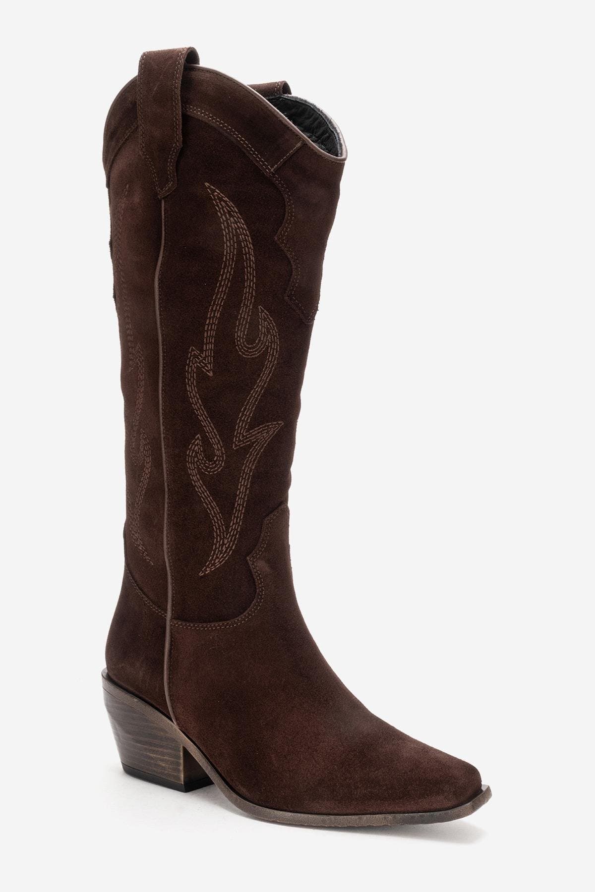 Pietro Leather Western Knee High Boot, Alternate, color, Brown Suede Leather