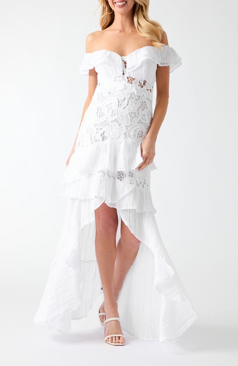 Maya Lace Ruffle Off the Shoulder Maxi Dress