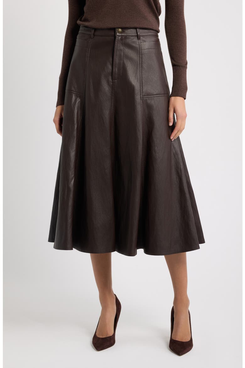 Ellen Faux Leather Midi Skirt, Main, color, DARK BROWN