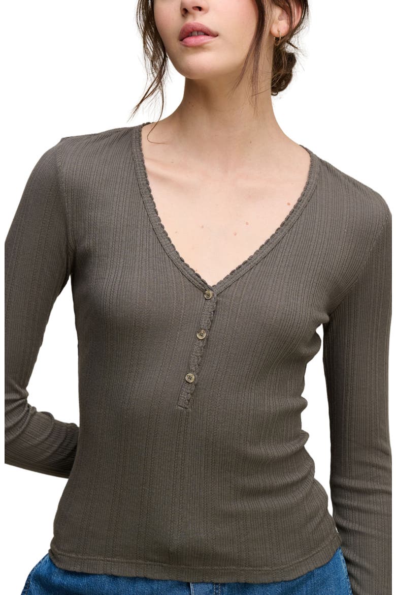 Winona Pointelle Henley Tee, Alternate, color, BULFRG GRN