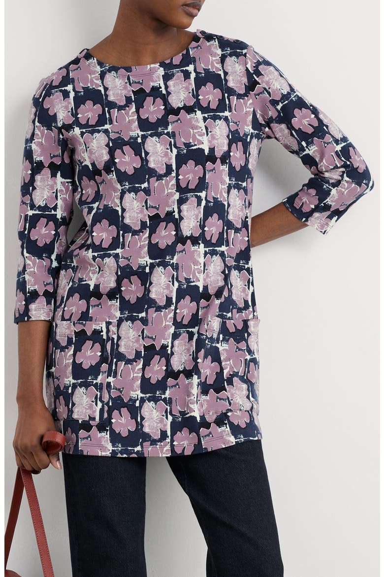 Tall Waves Cotton Blend Jersey Tunic, Main, color, MONOPRINT FLORAL MARITIME