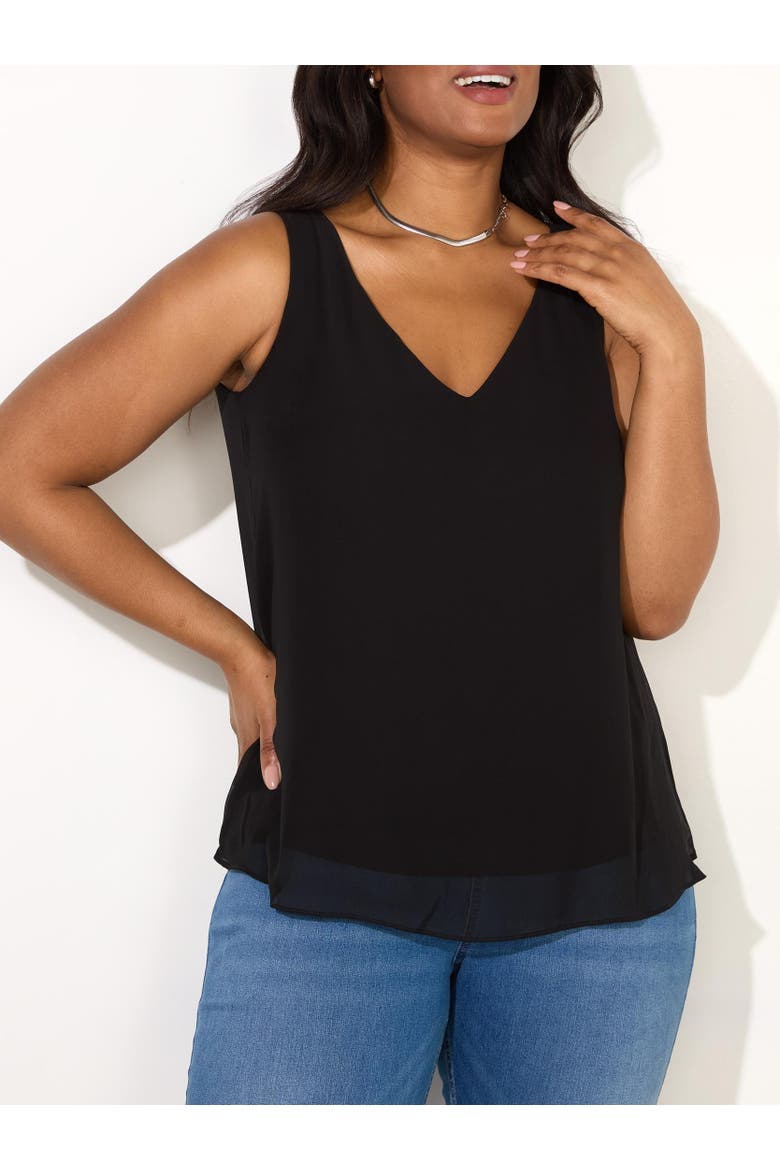 Chiffon V-Neck Swing Vest, Alternate, color, Black