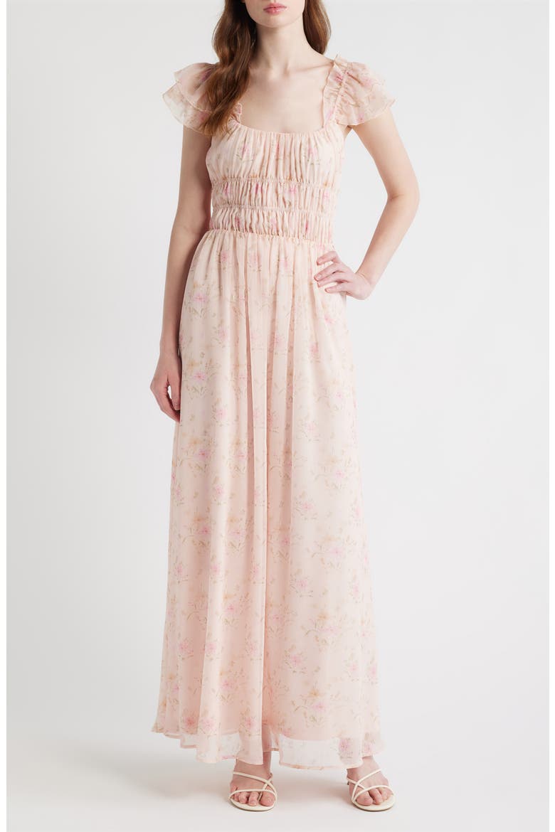Yvette Floral Smocked Gown, Main, color, LIGHT PINK FLORAL