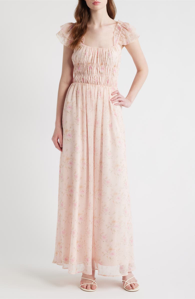 Lulus Yvette Floral Smocked Gown, Main, color, Light Pink Floral