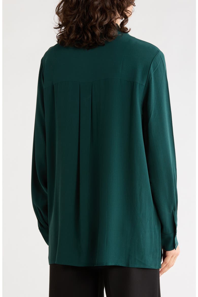 Band Collar Silk Button-Up Shirt, Alternate, color, FIR
