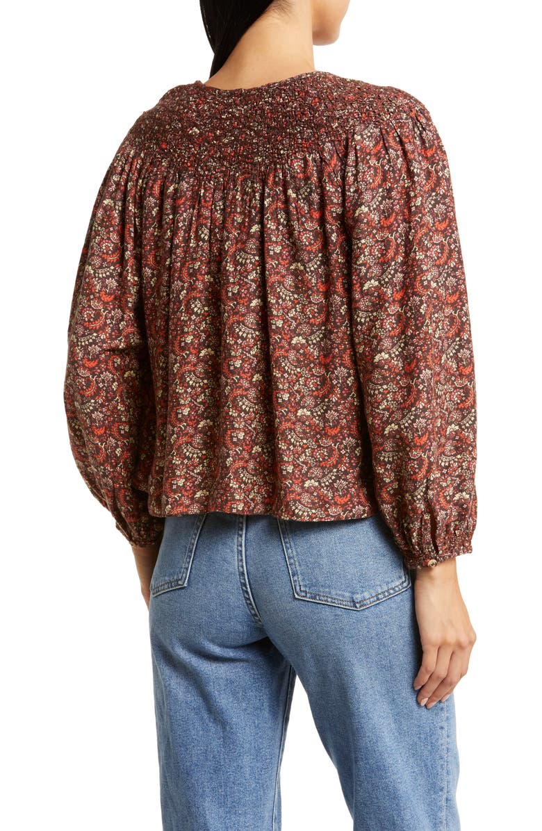 Lucky Brand Print Smocked Peasant Blouse, Alternate, color, 