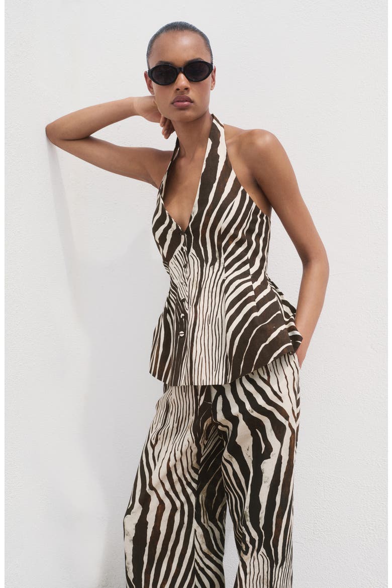 ZebraPrint Linen & Cotton Straight Leg Pants, Alternate, color, CHOCOLATE