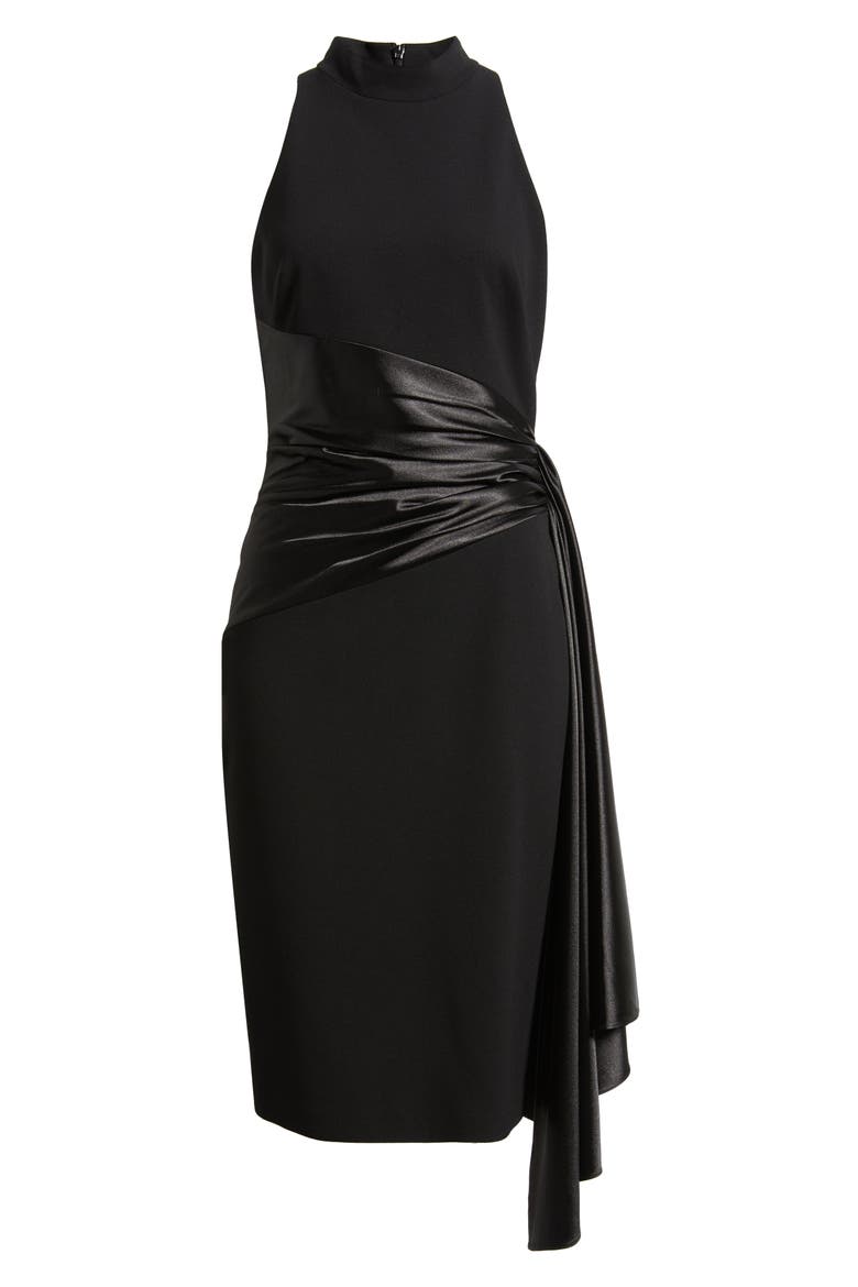 Mixed Media High Neck Cocktail Sheath Dress, Alternate, color, BLACK