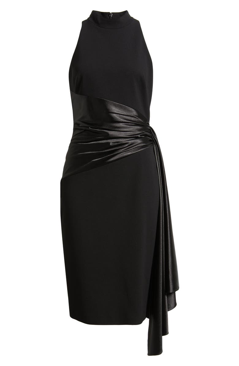 Eliza J Mixed Media High Neck Cocktail Sheath Dress, Alternate, color, Black