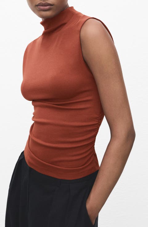 Ruched Mock Neck Sleeveless Top
