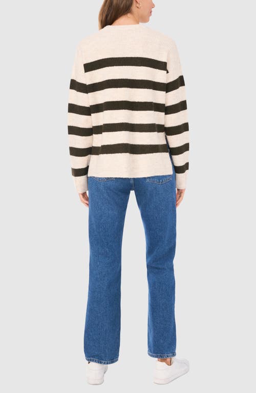 Halogen ® Stripe Crewneck Sweater In Beige/deep Olive