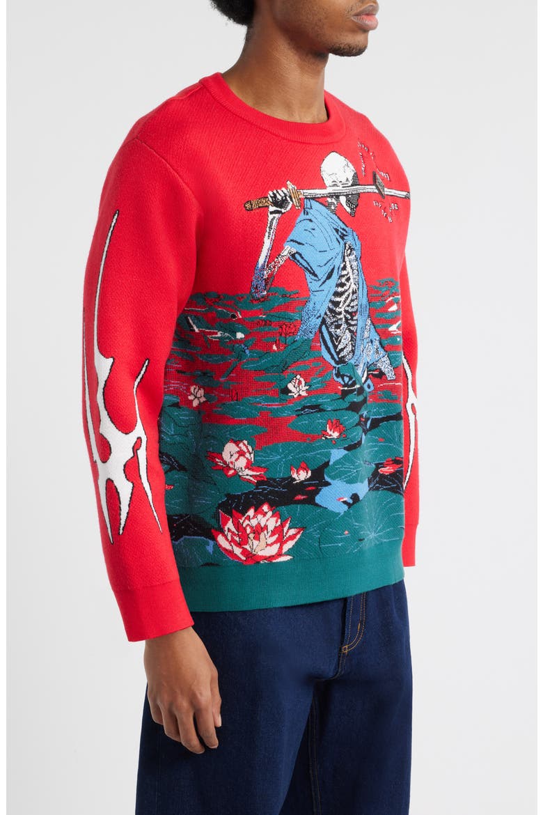 Skeleton Bushido Sweatshirt, Alternate, color, RED