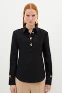 Karen Millen Techno Cotton Gold Clasp Shirt