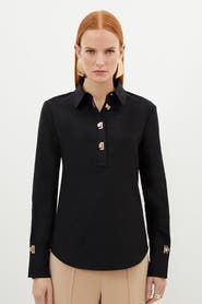 Karen Millen Techno Cotton Gold Clasp Shirt