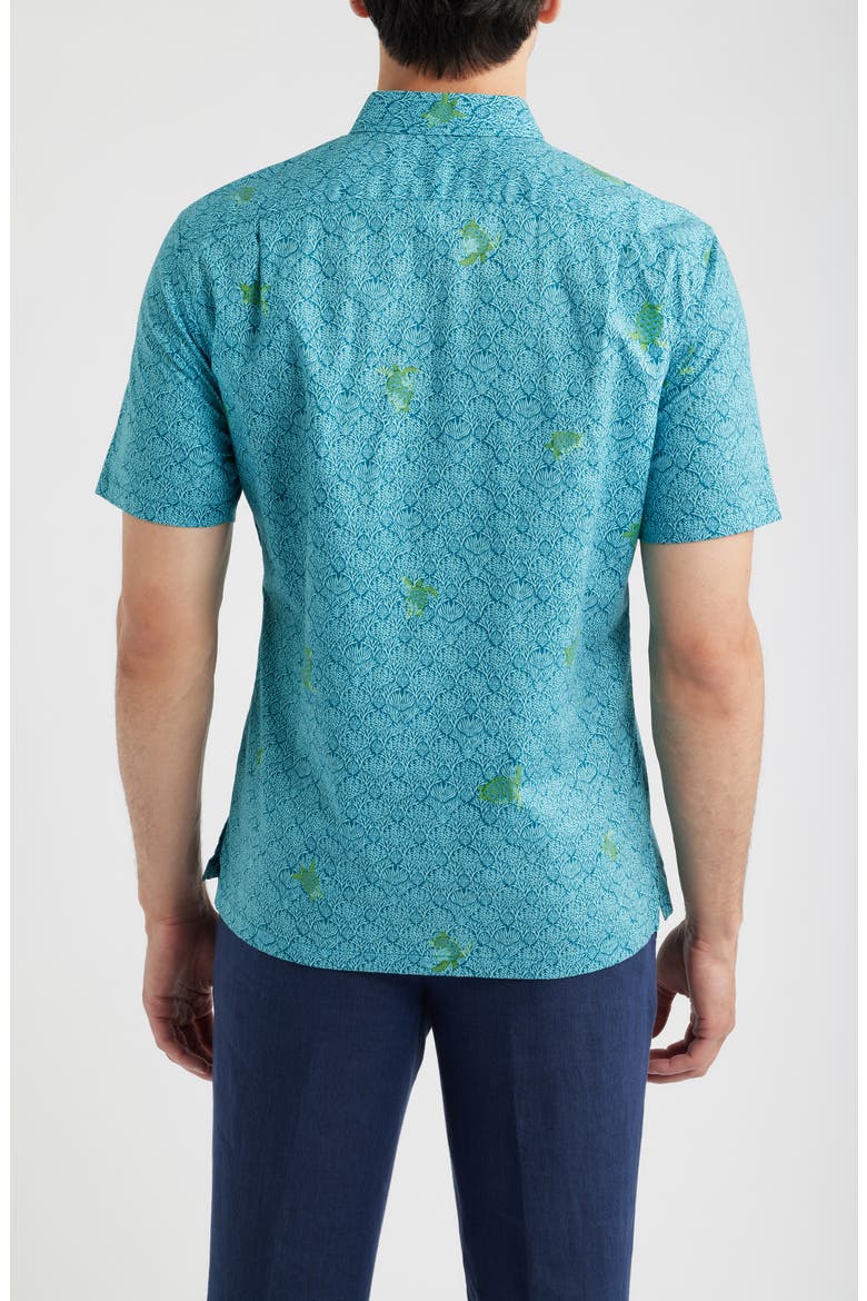 Chelonian Short Sleeve Cotton Button Up Shirt, Alternate, color, NILE
