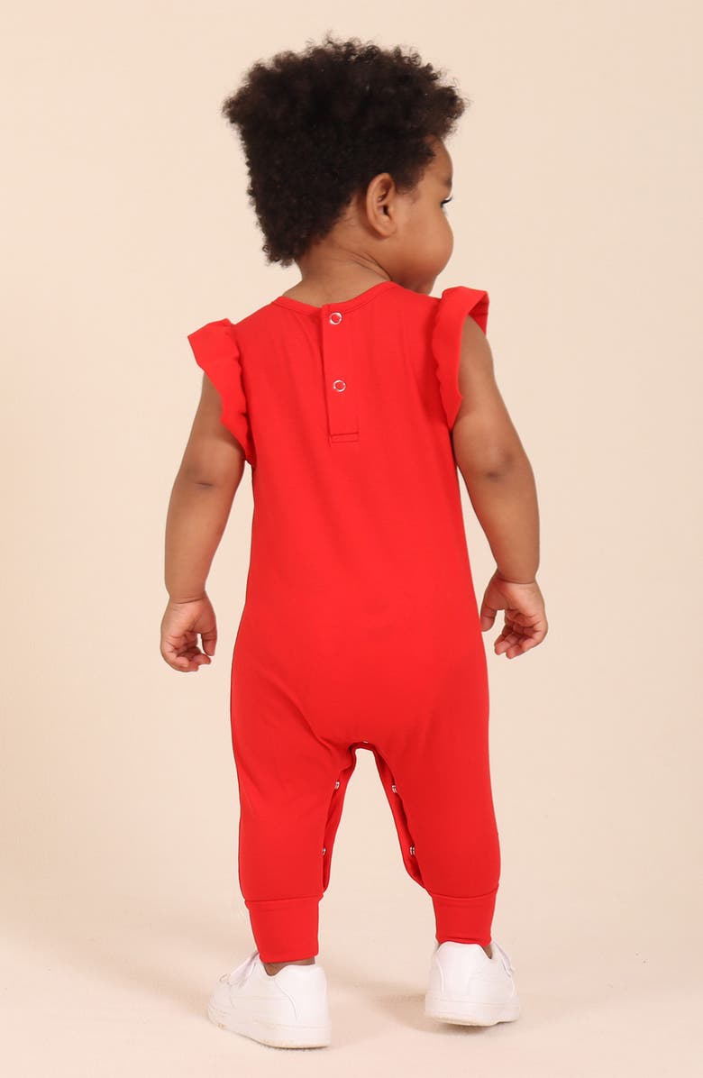 TINY TRIBE Core Ruffle Shoulder Cotton Jersey Romper, Alternate, color, Red
