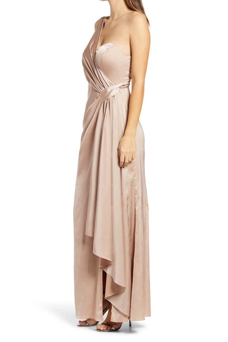 Draped One-Shoulder Bridesmaid Dress, Alternate, color, CHAMPAGNE