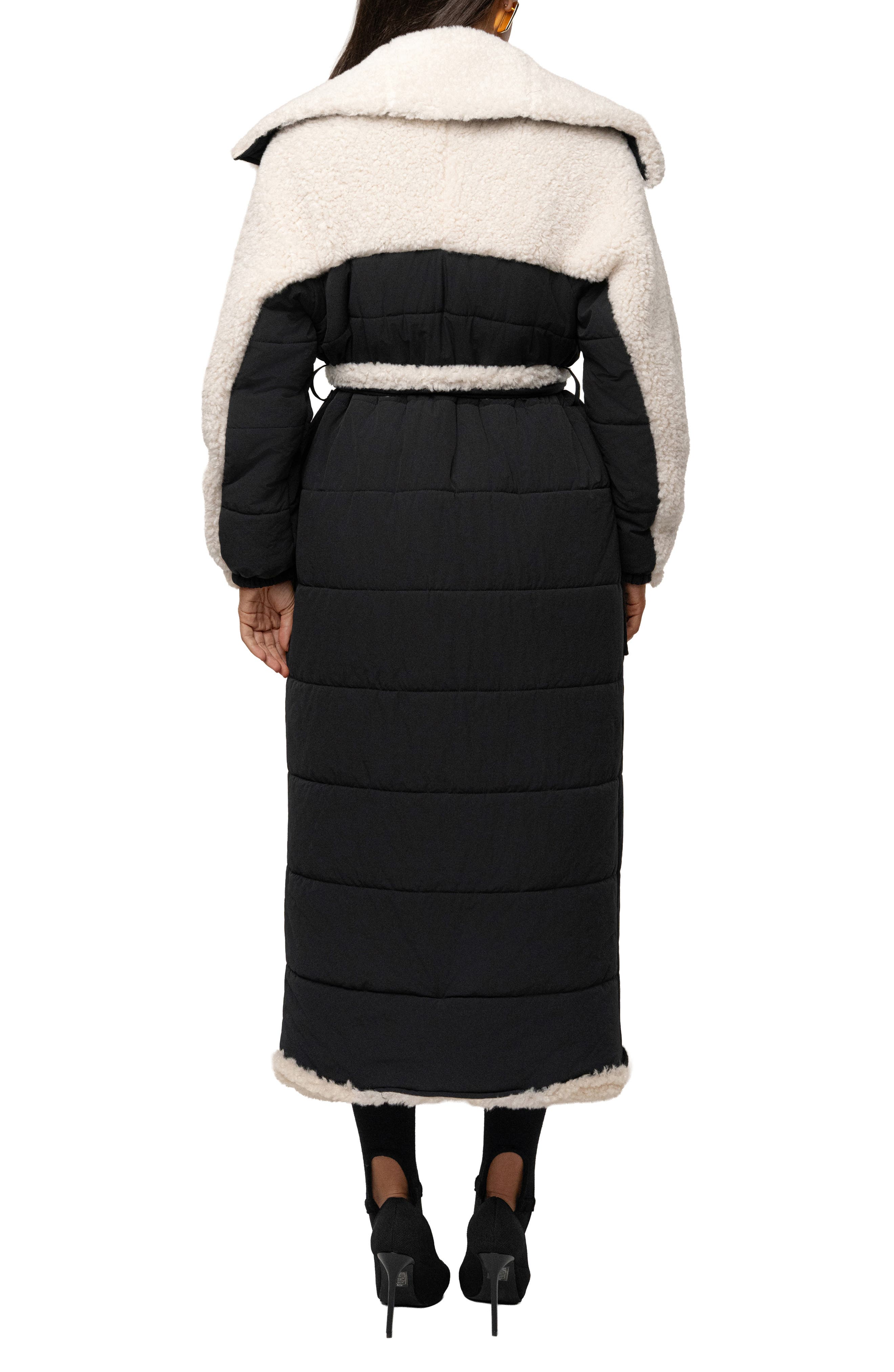 Quilted Longline Coat with High Pile Fleece Lining - image 2