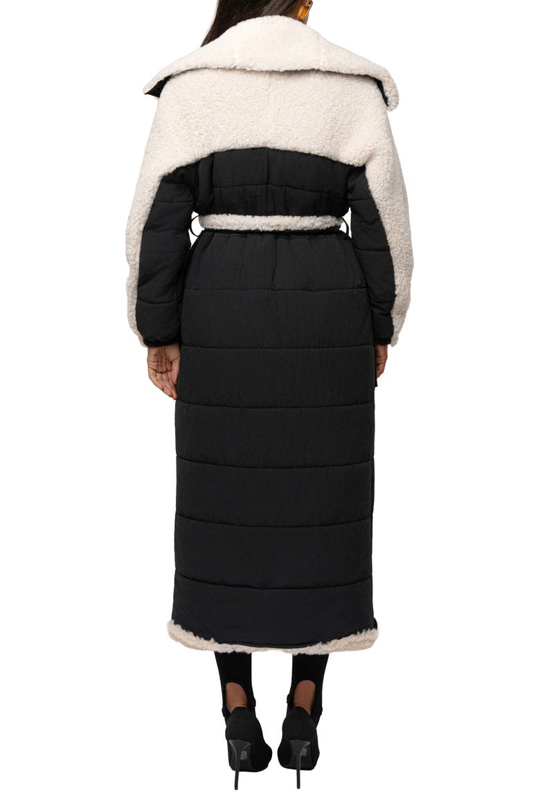Quilted Longline Coat with High Pile Fleece Lining, Alternate, color, BLACK
