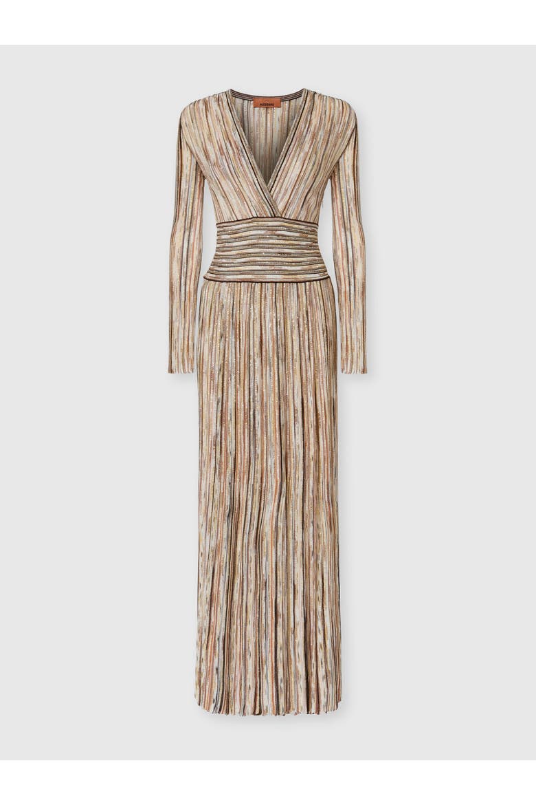 Long Ribbed Viscose-blend Dress With Sequins, Main, color, Gold& Brown