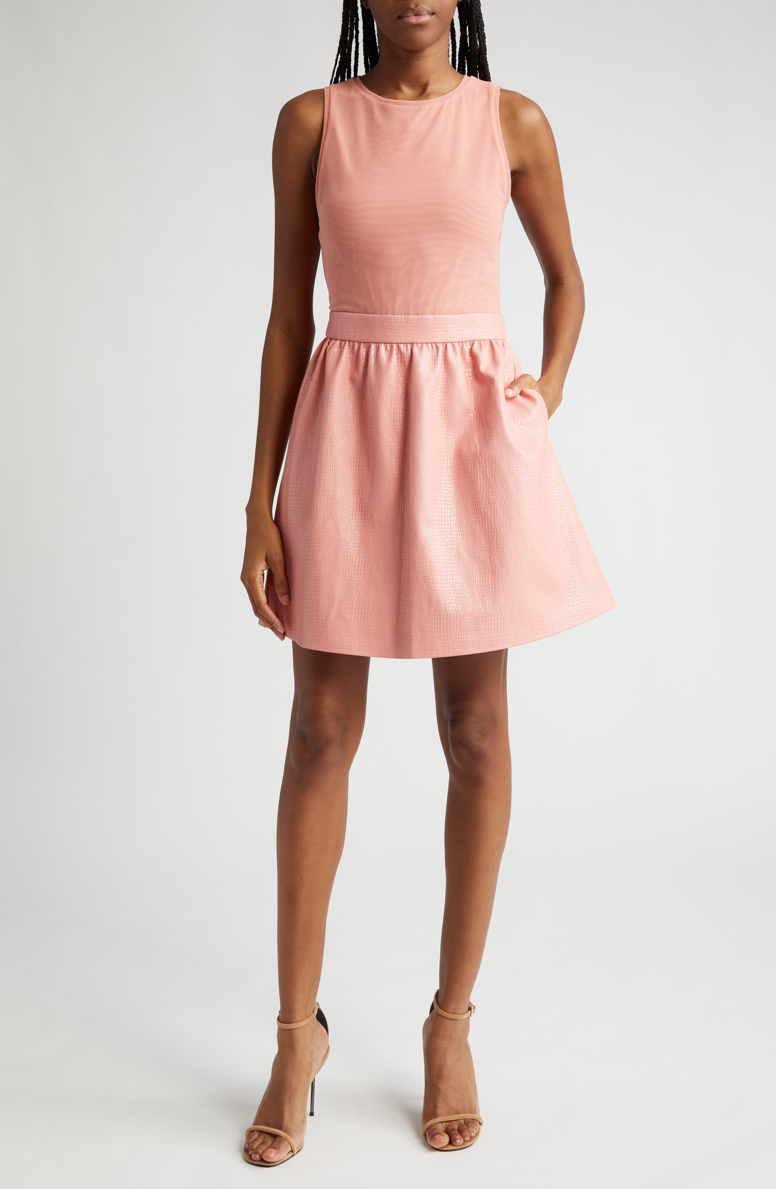 Alice + Olivia Chara Mixed Media Sleeveless Dress