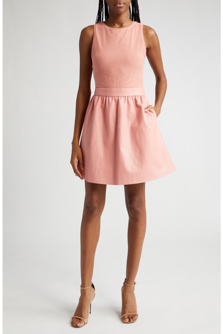 Chara Mixed Media Sleeveless Dress, Main, color, ROSE