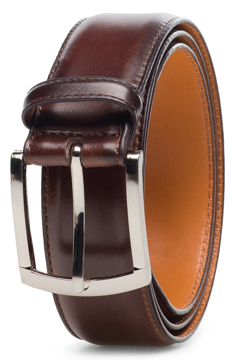 Magnanni Tanner Leather Belt, Main, color, Tobacco