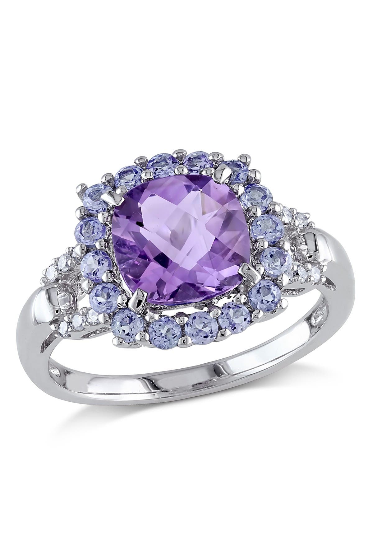 DELMAR Sterling Silver Amethyst, Tanzanite & Diamond Fashion Ring - 0.06 ctw