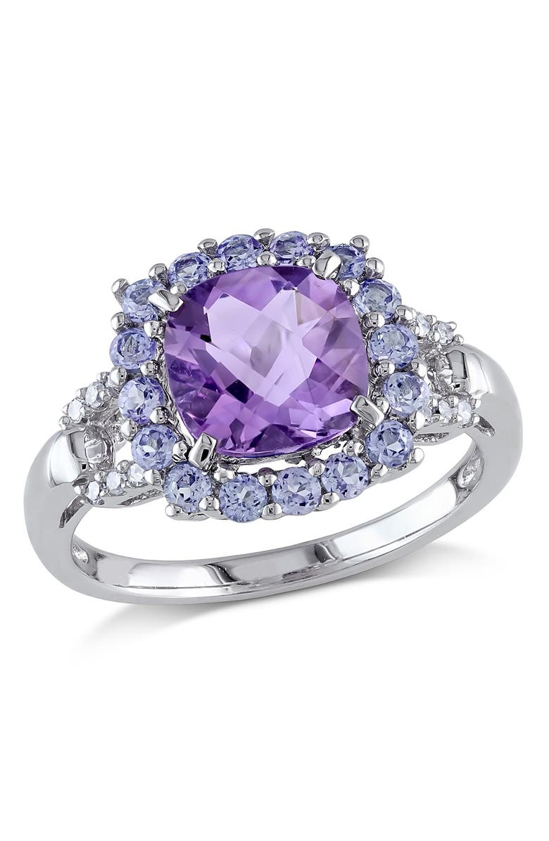 DELMAR Sterling Silver Amethyst, Tanzanite & Diamond Fashion Ring - 0.06 ctw, Main, color, Purple