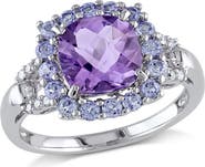 DELMAR Sterling Silver Amethyst, Tanzanite & Diamond Fashion Ring - 0.06 ctw
