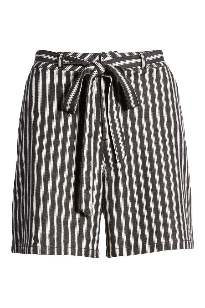 Stripe Tie Front Shorts, Alternate, color, BLACK- WHITE LANA STRIPE