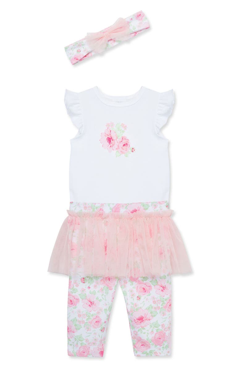 Little Me Roses Bodysuit, Skeggings & Headband Set, Alternate, color,