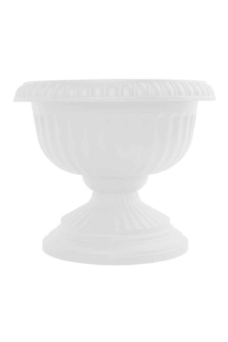 Grecian Pedestal Urn Planter 18 Inch, Casper White, Main, color, White