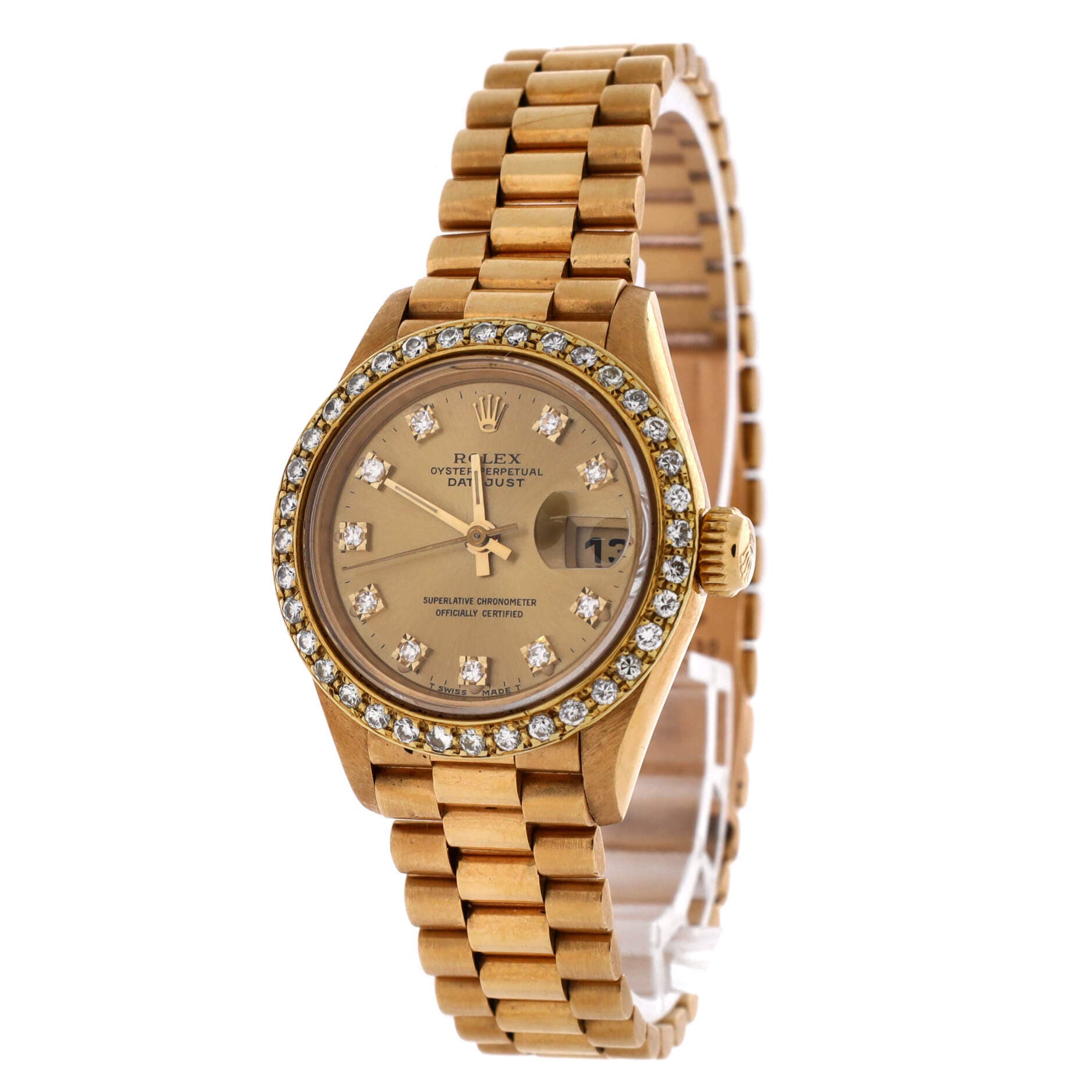 Oyster Perpetual President Datejust Automatic Watch Yellow Gold with Diamond Bezel and Markers 26, Alternate, color, Metallic Gold