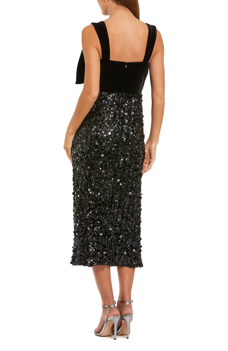 Mac Duggal Sleeveless Sequin Midi Dress With Velvet Bow, Alternate, color, Black