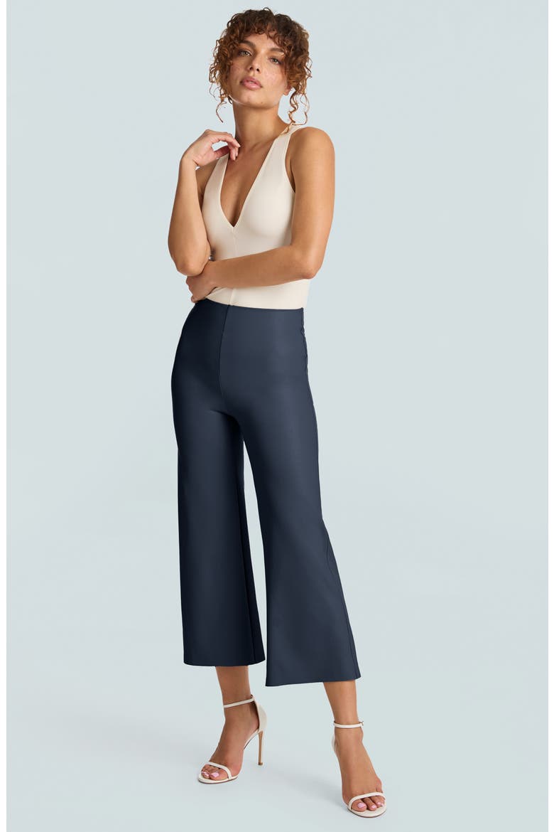 Faux Leather Crop Wide Leg Pants, Alternate, color, NAVY