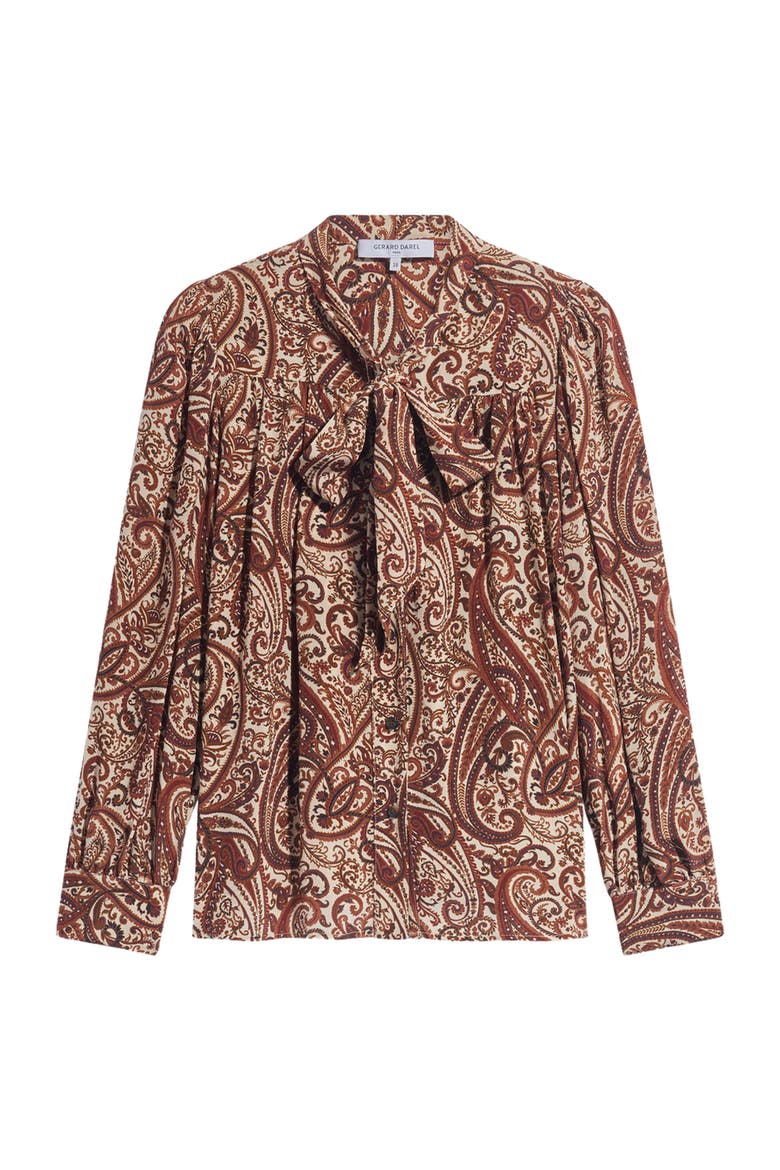Lisie Tie Neck Paisley Shirt, Alternate, color, Caramel