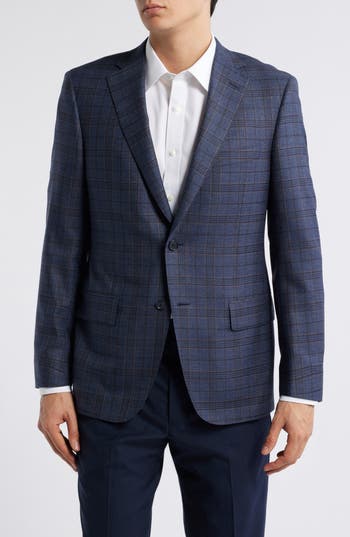 Heritage Gold Navy Plaid Super 130s Wool Sport Coat In Blue