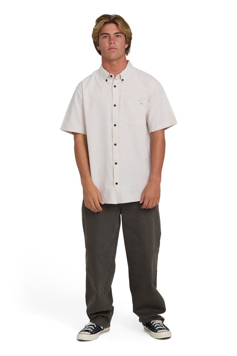 All Day Short Sleeve Slub Cotton Blend Button-Down Shirt, Alternate, color, KHAKI