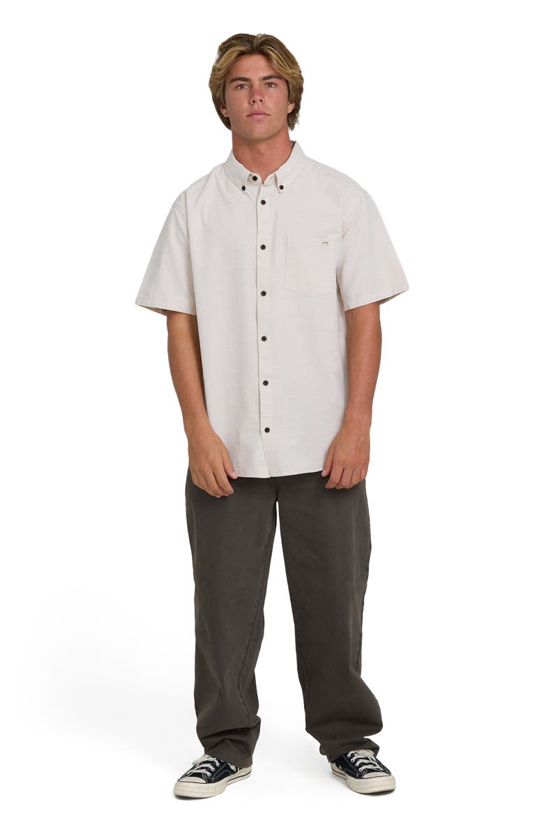 Billabong All Day Short Sleeve Slub Cotton Blend Button-Down Shirt, Alternate, color, Khaki