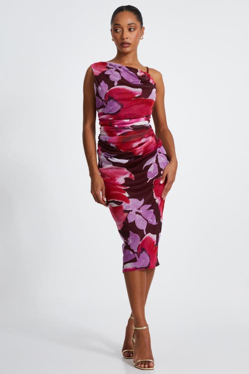 Quiz Floral Asymmetric Ruched Maxi Dress In Berry