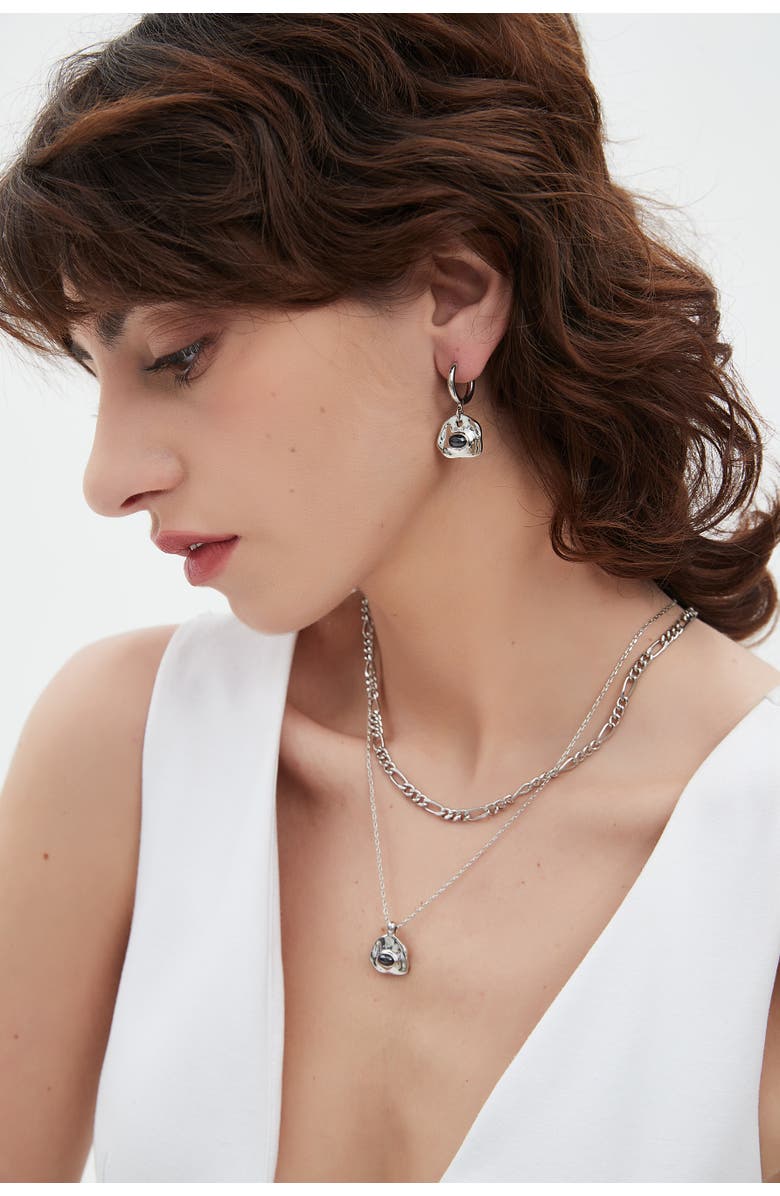 Classicharms Aria Gemstone Hoop Drop Earrings, Alternate, color, Silver/Noir Black