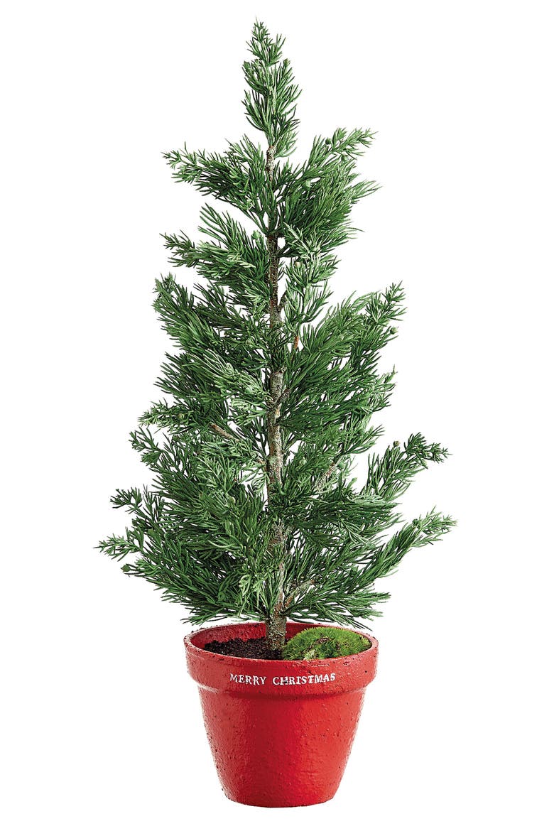 Faux Pine Tree in Cement Planter, Main, color, GREEN