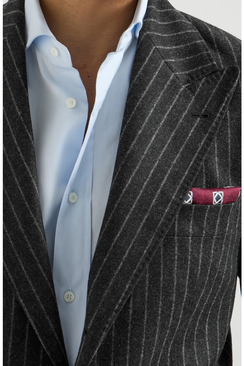 Virgin wool and cashmere chalk stripe flannel deconstructed blazer with large peak lapels and metal buttons, Alternate, color, Anthracite
