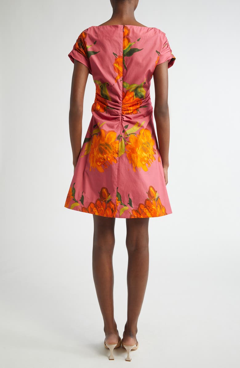 Lela Rose Floral Print Shirred Cap Sleeve Cotton Poplin Minidress, Alternate, color, Berry Multi