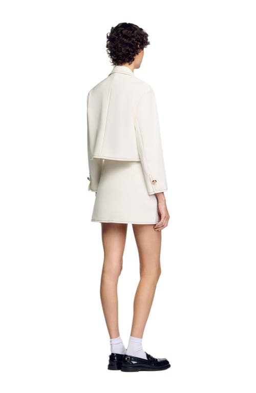 Sandro Peter Pan Collar Cropped Jacket In Ecru
